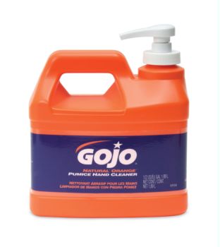orange 1/2 gallon jug with pump top